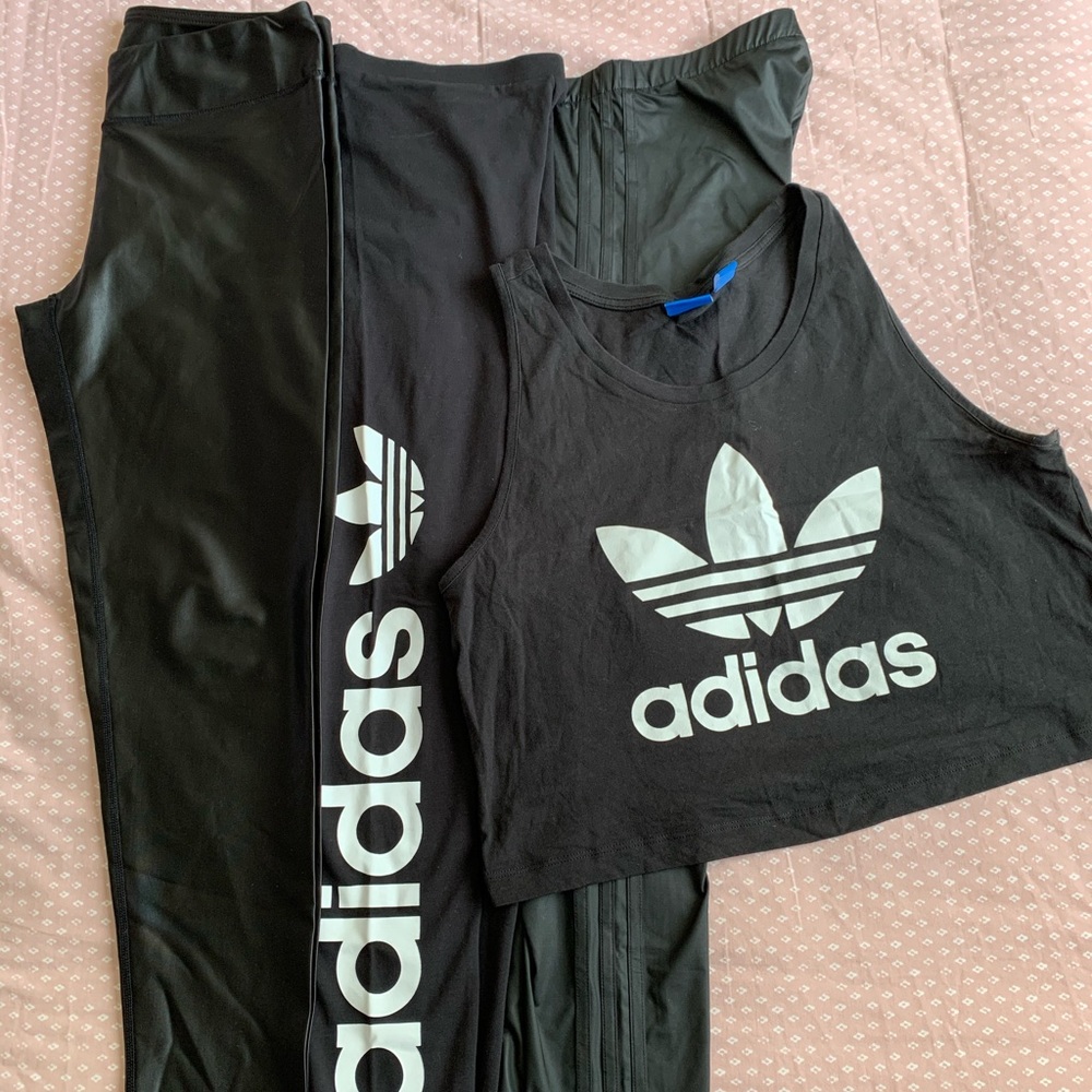 Three leggings 2 adidas, 1 Mono b, 1 adidas top